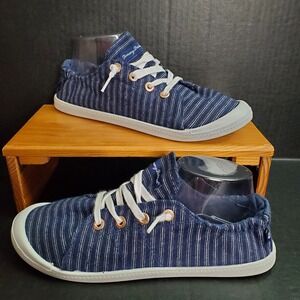 Tommy Bahama Women's Memory Foam Slip On Sneakers Blue Stripes Size 9.5 Casual